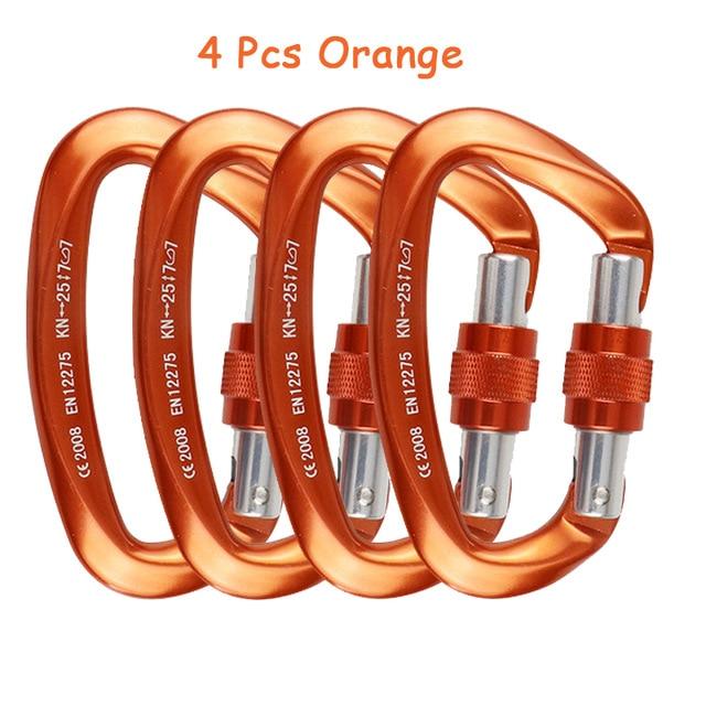 4pcs Professional Climbing Carabiners 25KN D Shape Climbing Buckle Lock Safety Lock Outdoor Climbing Equipment Accessories