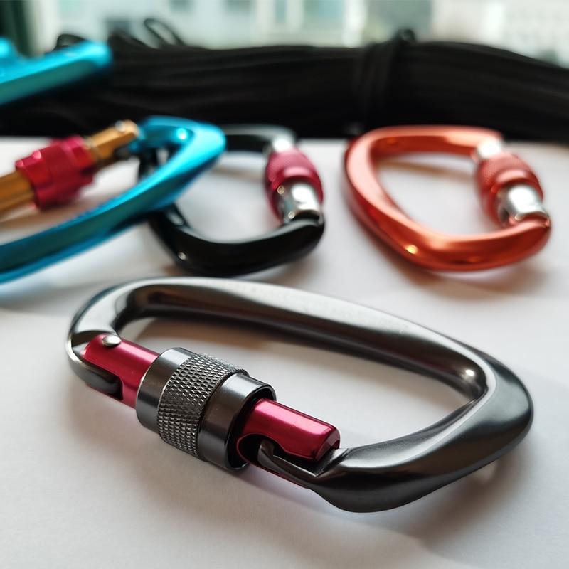 4pcs Professional Climbing Carabiners 25KN D Shape Climbing Buckle Lock Safety Lock Outdoor Climbing Equipment Accessories