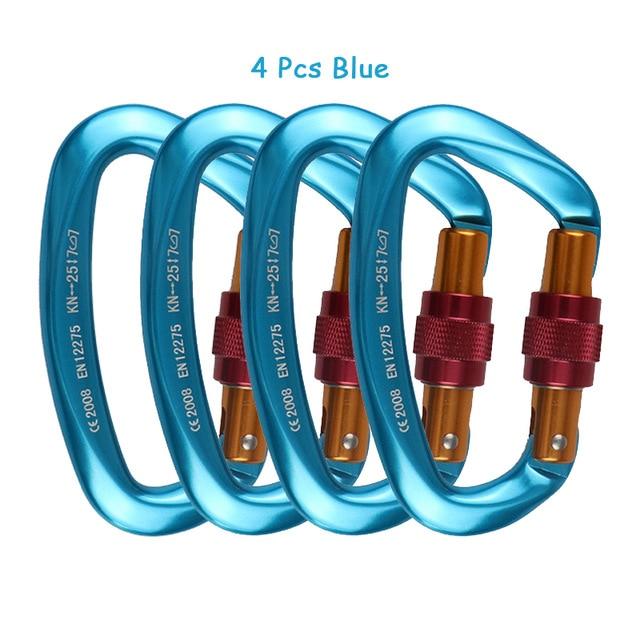 4pcs Professional Climbing Carabiners 25KN D Shape Climbing Buckle Lock Safety Lock Outdoor Climbing Equipment Accessories