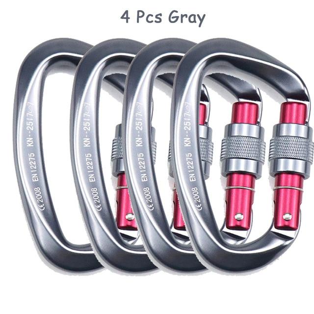 4pcs Professional Climbing Carabiners 25KN D Shape Climbing Buckle Lock Safety Lock Outdoor Climbing Equipment Accessories