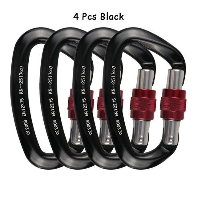 4pcs Professional Climbing Carabiners 25KN D Shape Climbing Buckle Lock Safety Lock Outdoor Climbing Equipment Accessories